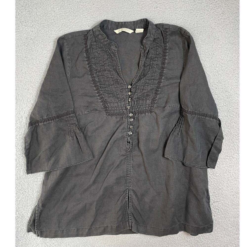 Deane & White Womens Size 1X Black Linen Blouse *Flaw